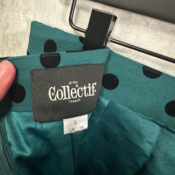 Collectif Teal and Black Polka Dot Pencil Skirt L - Picture 6 of 7